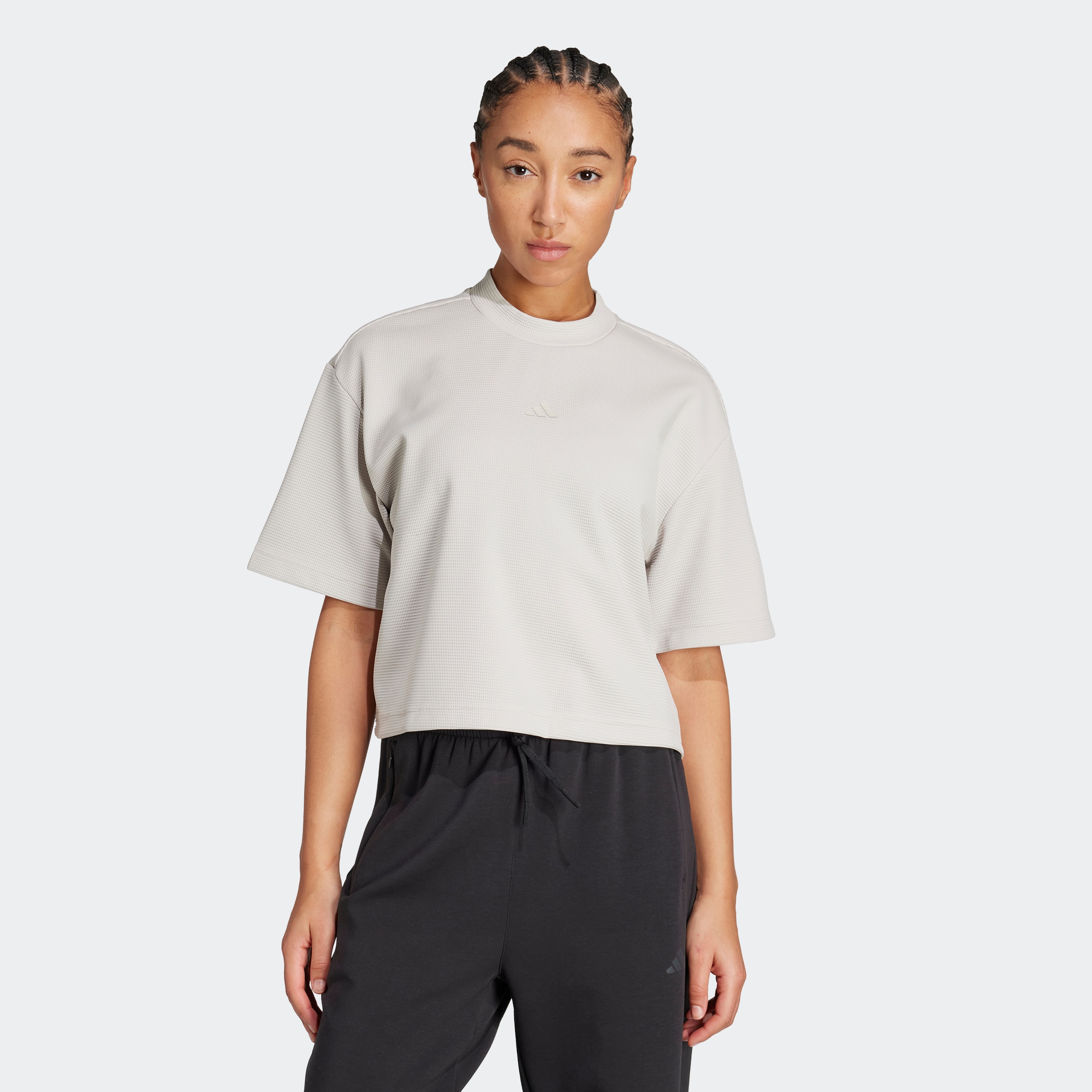 T-Shirt ADIDAS PERFORMANCE "YOGA MOTION WAFFLE LONGSLEEVE", Damen, Gr. M, wonder aluminium, Obermaterial: 100% Polyester, Rundhals, Shirts T-Shirt Image