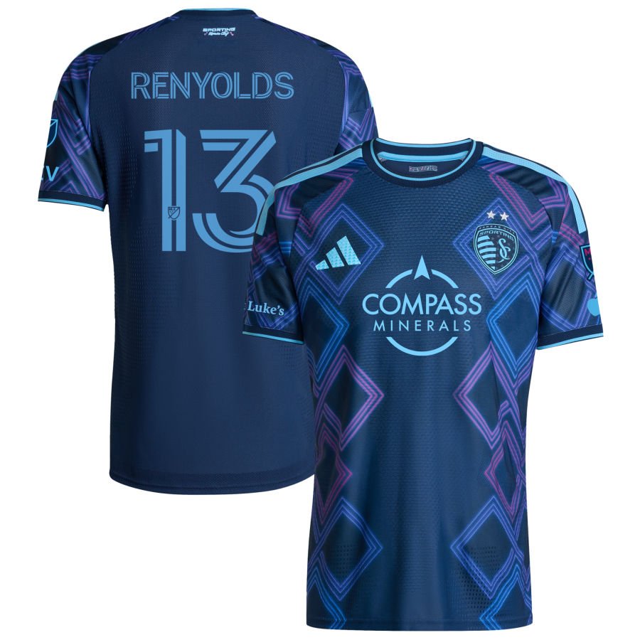 Justin Renyolds Men's adidas Blue Sporting Kansas City 2026 The 18th & Vine Kit On-Field Authentic Patch Custom Jersey