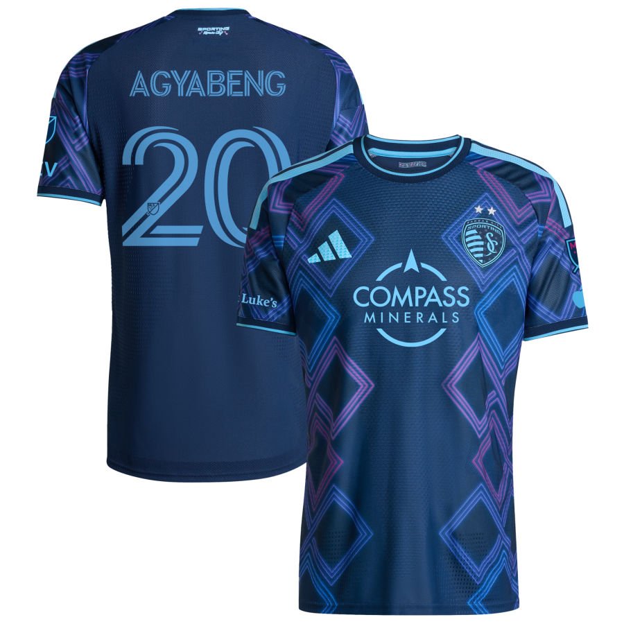 Agyabeng Kwaku Men's adidas Blue Sporting Kansas City 2026 The 18th & Vine Kit On-Field Authentic Patch Custom Jersey