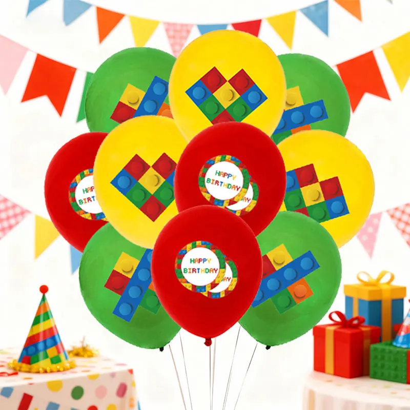 18 pezzi di blocchi di costruzione palloncini in lattice per blocchi di costruzione colorati tema baby shower compleanno foto decorazioni per feste palloncini forniture