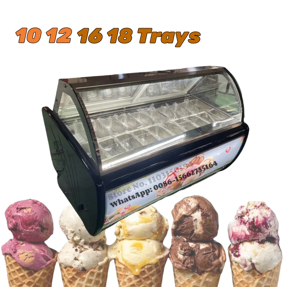Kommerzielle 10 12 16 18 Tabletts Dessert Shop Eis am Stiel Schrank Gelato türkische Eis Kühlschrank Display Gefrierschränke Fall Vitrine Image
