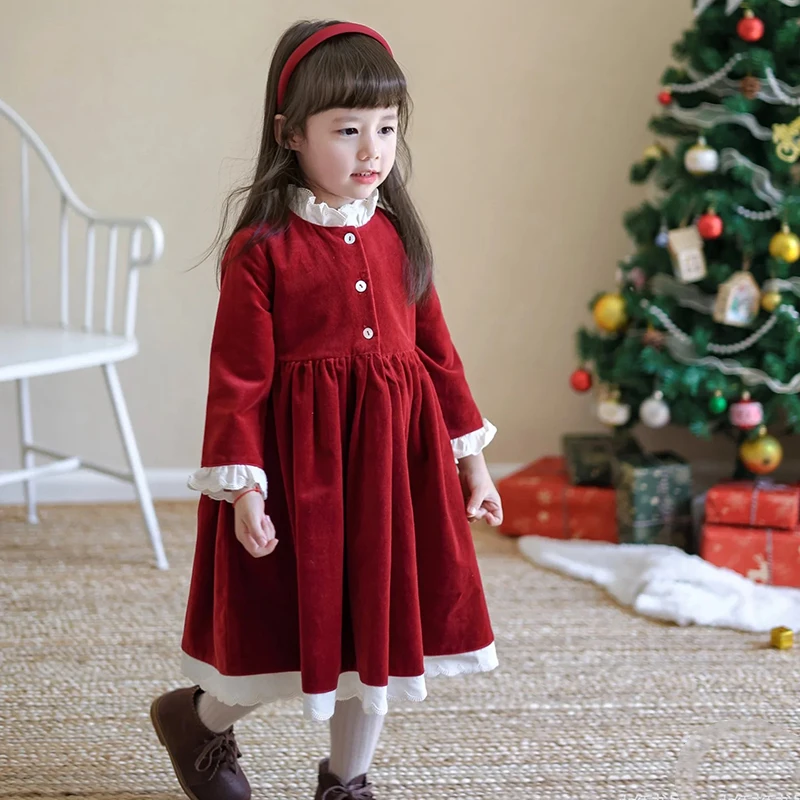 Weihnachten Baby Mädchen Kleidung Kleinkind Baby Strampler Prinzessin Kleid Herbst Spitze Kragen Rot Mädchen Kleid Weihnachten Schwester Kleidung Image