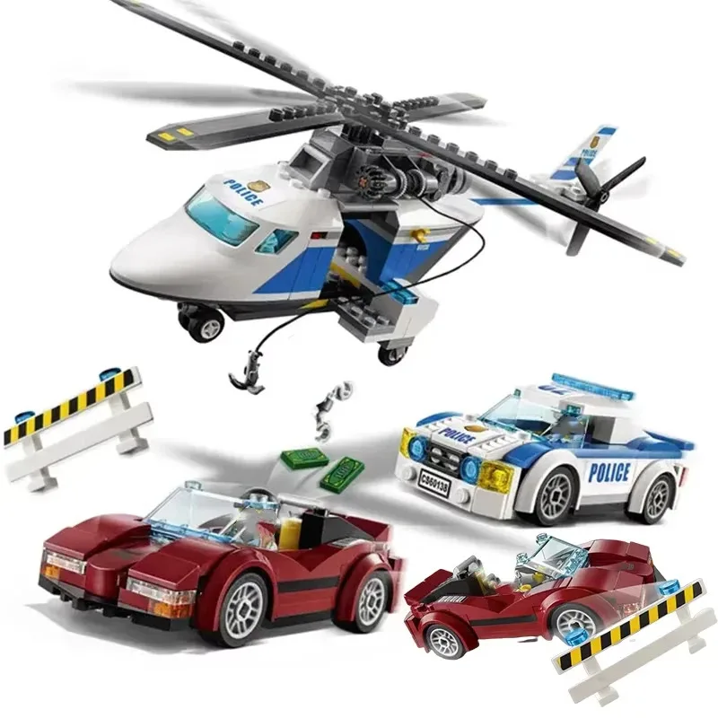 Kompatible MOC-Sets City Series Bausteine Hochgeschwindigkeits-Polizei-Verfolgungsjagd-Polizei-Hubschrauber MOC-Spielzeug für Kinder Geschenke 60138 Image