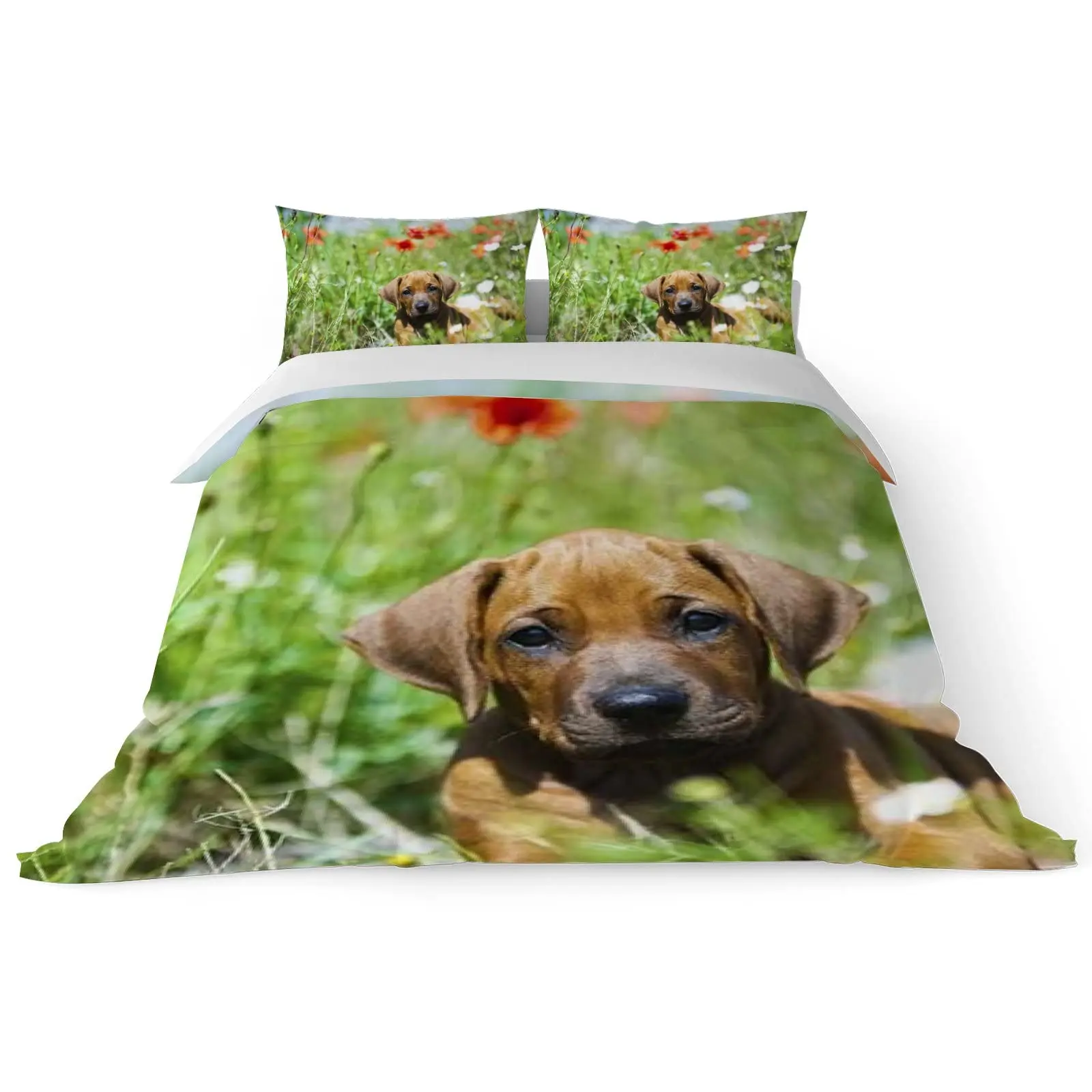 Weiche, atmungsaktive 3-teilige Bettwäsche-Sets, Queen-Size-Bett, Einzelgröße, grüner Rasen-Druck, Bettbezug-Sets, 1 Bettbezug und 2 Kissenbezüge Image