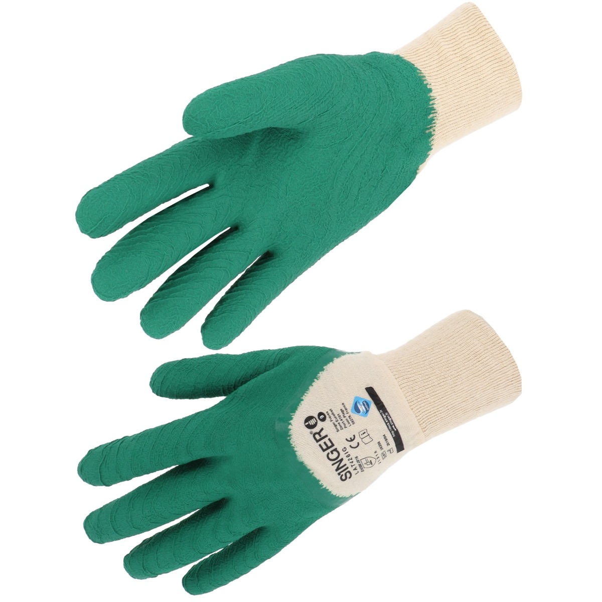 SINGER Größe 9 LATEX Krepphandschuh grün Feuchter Bereich Beschichtung 30cm Handrücken belüftet Handfläche aus Latex Krepp Strickbund Image