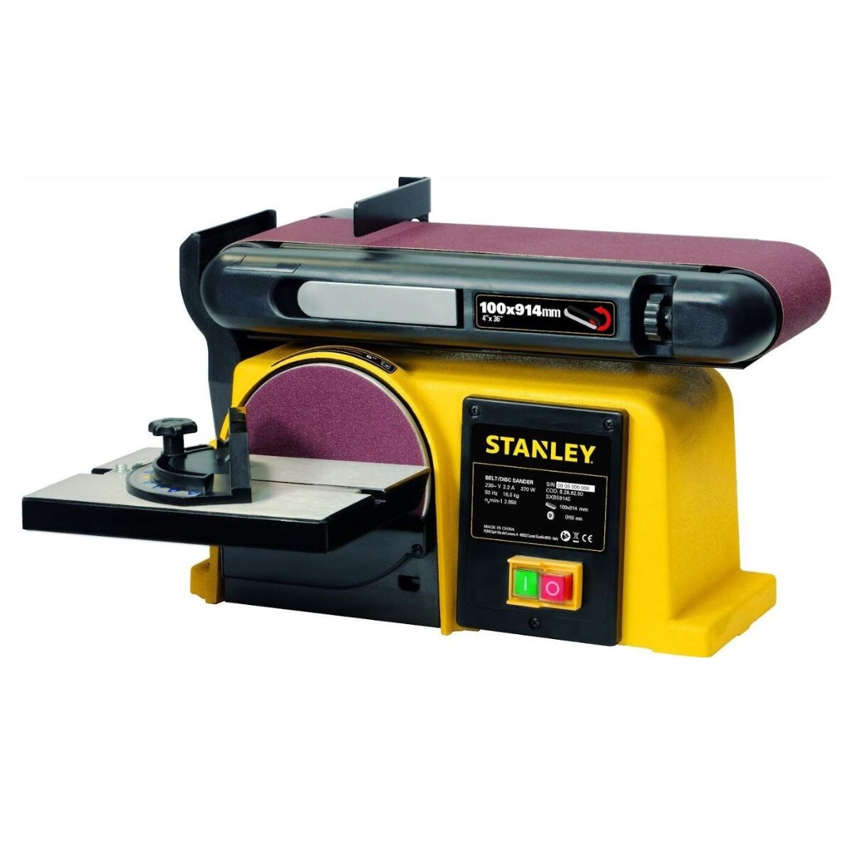Tischschleifmaschine 370W Scheibe 150mm Abrasiv 100x914mm Gussbasis kippsicher Schleifen Polieren Holz & Metall Stanley Image