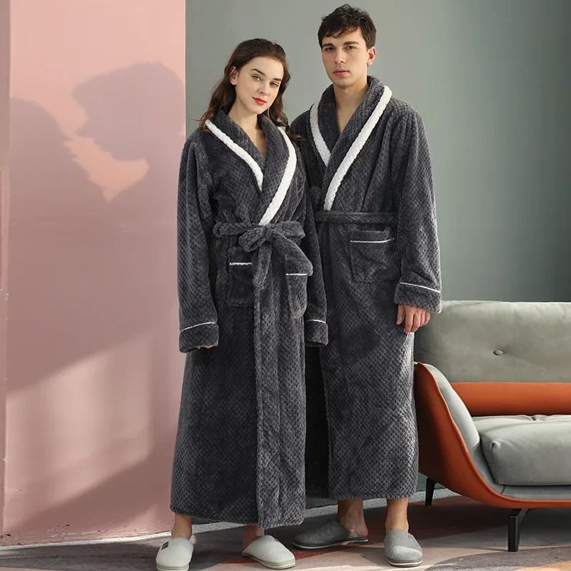 Winter Lovers Solid Flannel Thicken Robe Set Professional Couples Bathrobe & Warm Intimate Lingerie red xl