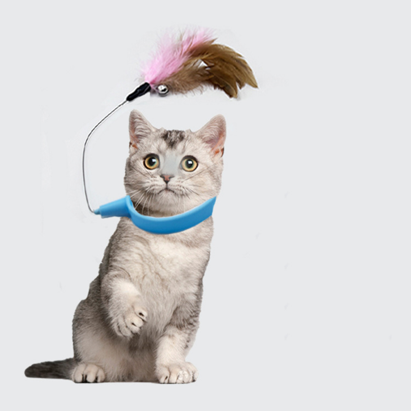 Collar Cat Teaser Toy Self Entertainment Neck Collar With Feather & Bell For Cats pink