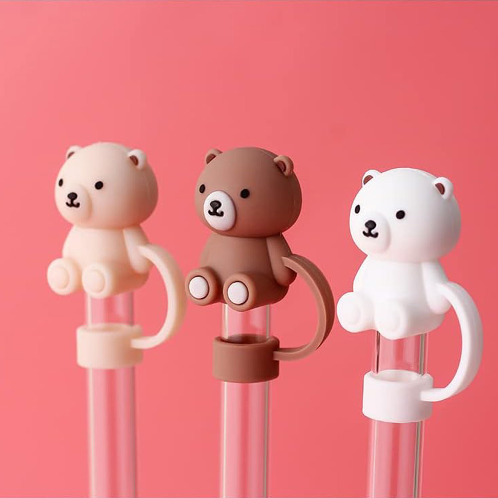 Cute Teddy Bear Silicone Straw Cover, Compatible With Stanley Cup Dust Plug brown
