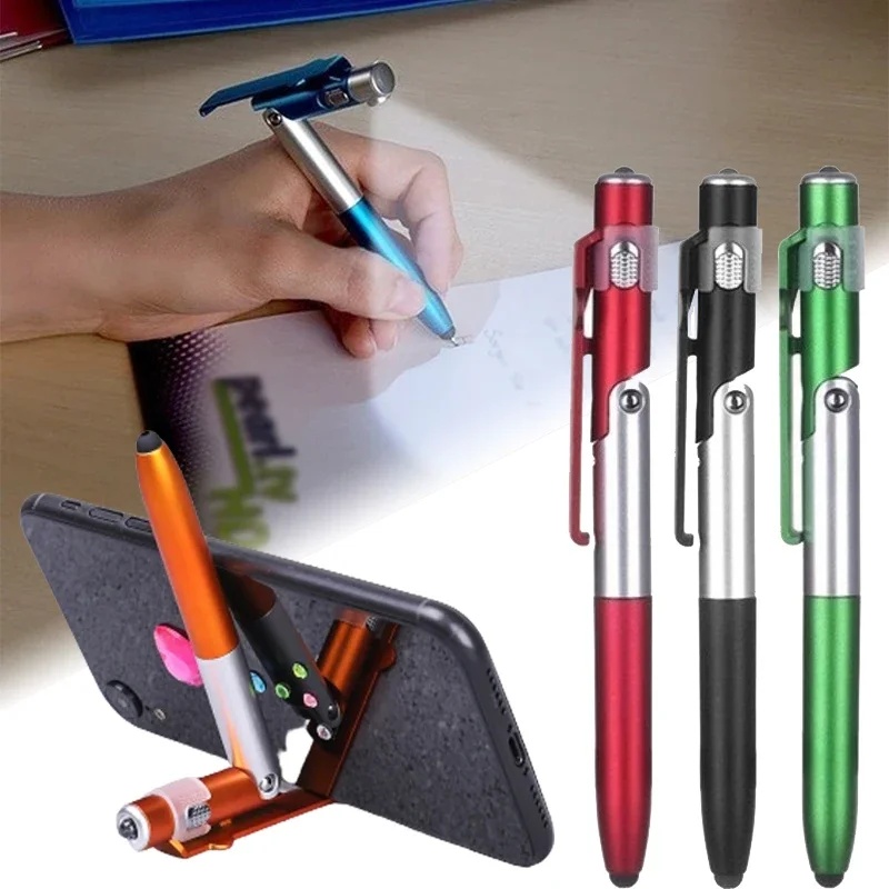 Multifunctional LED Ballpoint Pen With Foldable Phone Holder Ideal For Students And Professionals blue