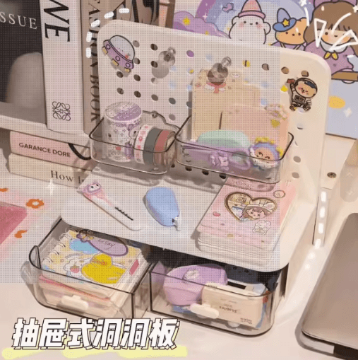 Large Capacity Desktop Perforated Board Drawer Style Organizer white