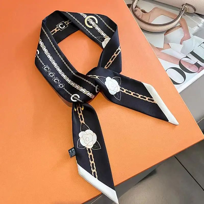 Elegant 5x90cm Black And White Silk Scarf Ribbon a
