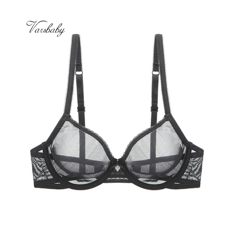 Varsbaby Sheer Mesh Underwire Bra Ultra Thin Unlined CDE Cup black 80 B