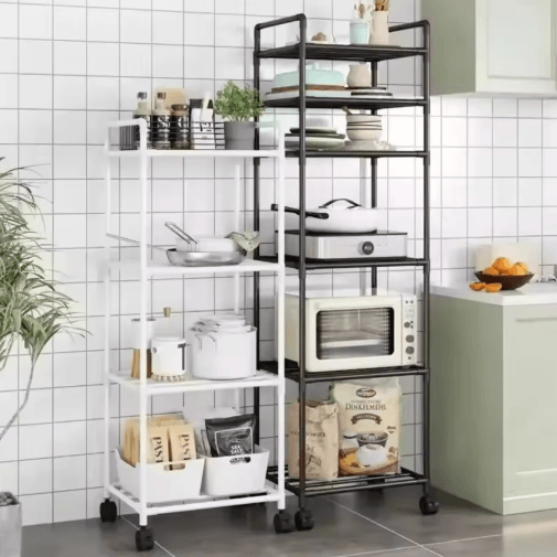 Multi Layer Floor Standing Kitchen Rack With Microwave Storage Shelf 3 Layers White