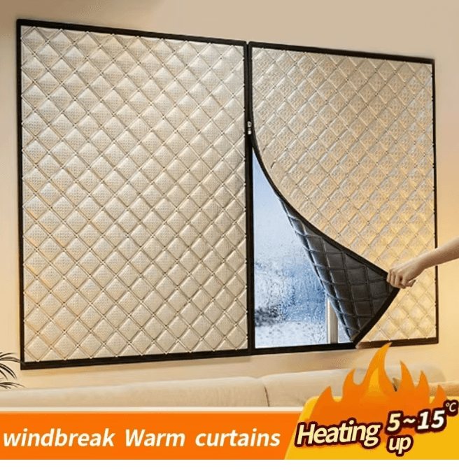 Custom Windproof Winter Curtains Zipper Sealed No Drill Insulated Window Cover height140cm width 90cm
