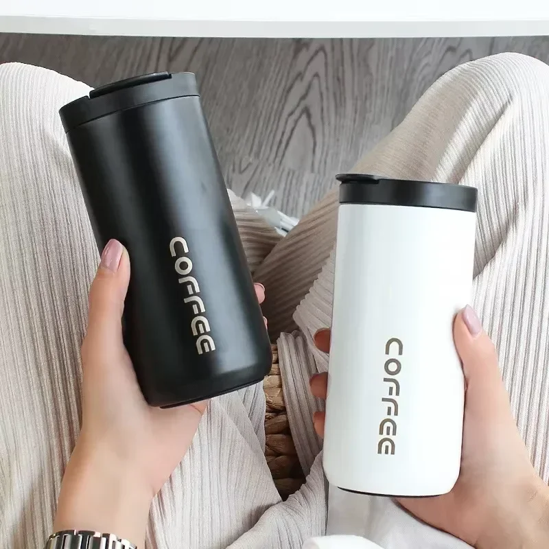 Insulated Coffee Mug Stainless Steel Travel Flask Leakproof Thermo Bottle For Hot & Cold Beverages black