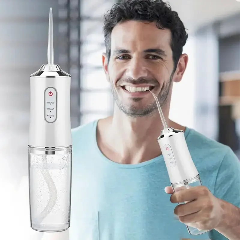 Portable Smart Electric Oral Irrigator Rechargeable Water Flosser With Jets & Modes For Dental Care white