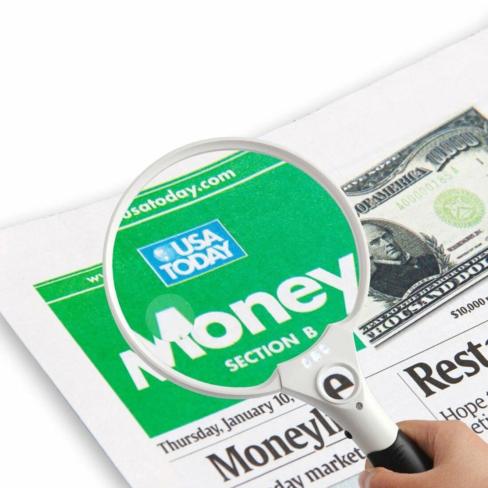 Large Handheld Magnifier With LED Lights Jewelry Loupe And Reading Magnifying Glass Large Handheld Magnifier With LED Lights Jewelry Loupe And Reading Magnifying Glass