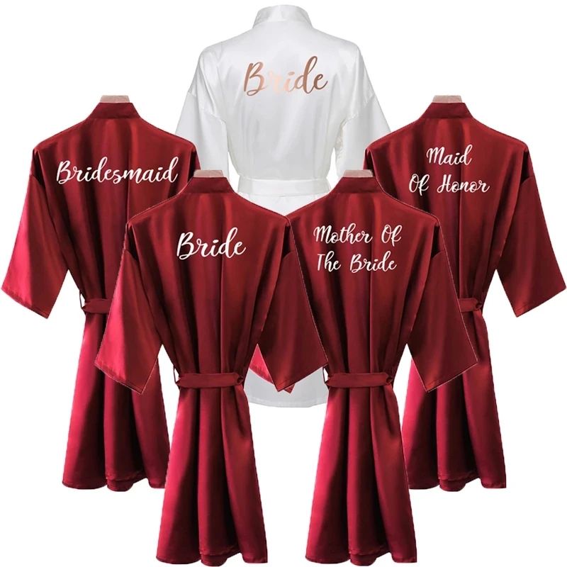 Burgundy Satin Bridal Robe For Weddings & Bridesmaids Silky Kimono Bathrobe h m