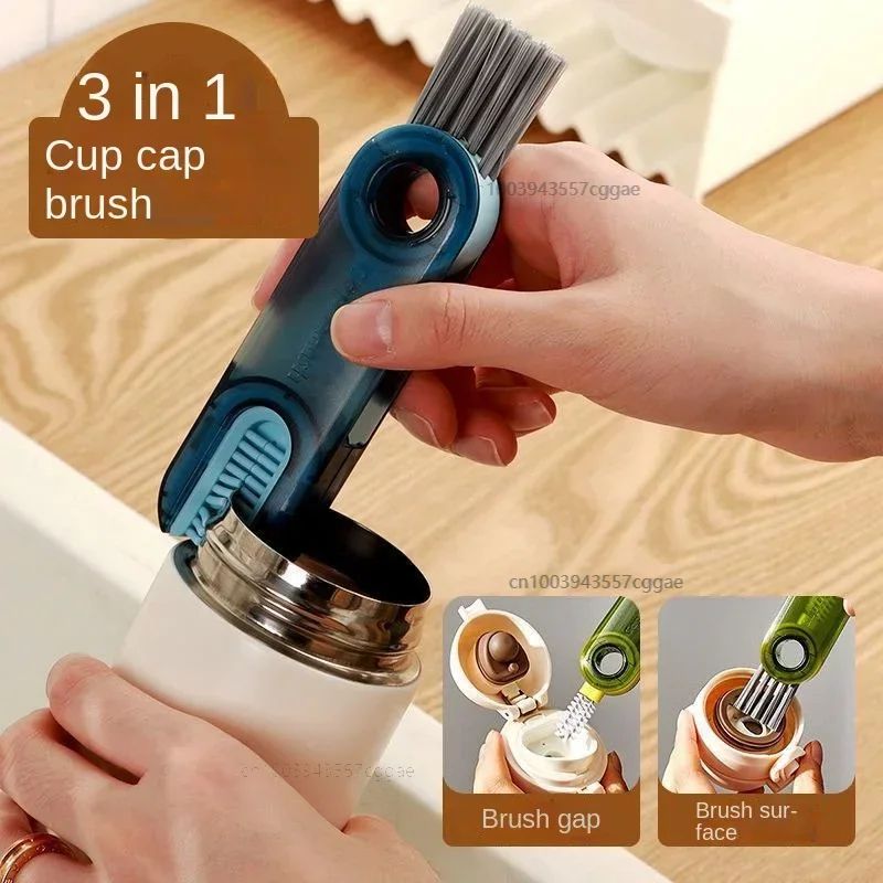 3 in 1 Bottle Gap Cleaner Brush Multifunctional Silicone U Shaped Cup & Lid Cleaning Tool blue