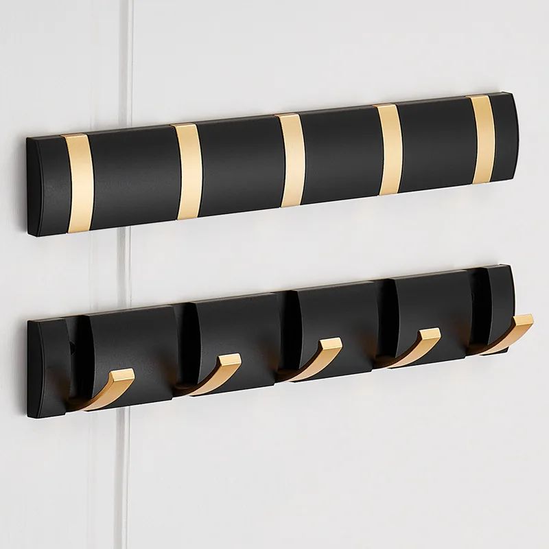 Matte Black & Gold Folding Adhesive Wall Hooks No Drill Towel & Robe Holder black Gold 3 Hook