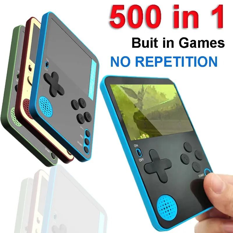 Retro Handheld Game Console With 500 Classic Games LCD Rechargeable blue