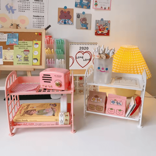 Detachable Folding Double Layer Desktop Storage Rack For Office And Under Desk Use green