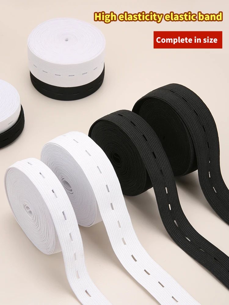 5M Button Hole Elastic Belt Braided Stretch Belt For DIY Sewing Accessories black1.18in 16.40ft