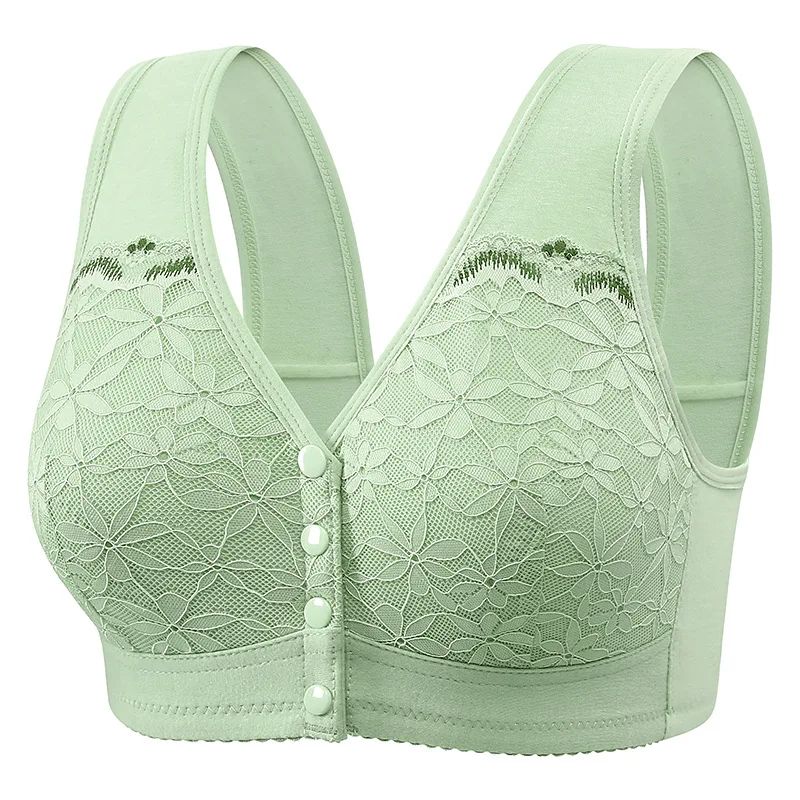 ComfortEase Front Closure Cotton Bra For Seniors Wireless Lace Vest, Plus Size Support 2pcs6 90