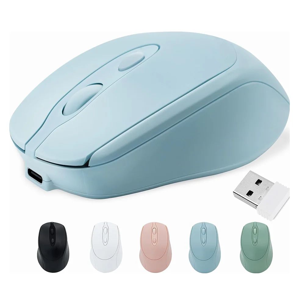 Dual Mode Wireless Mouse With Bluetooth And 2.4G USB, Rechargeable Silent Click For PC, MacBook, Laptop, And Tablet white And Adapter Otg