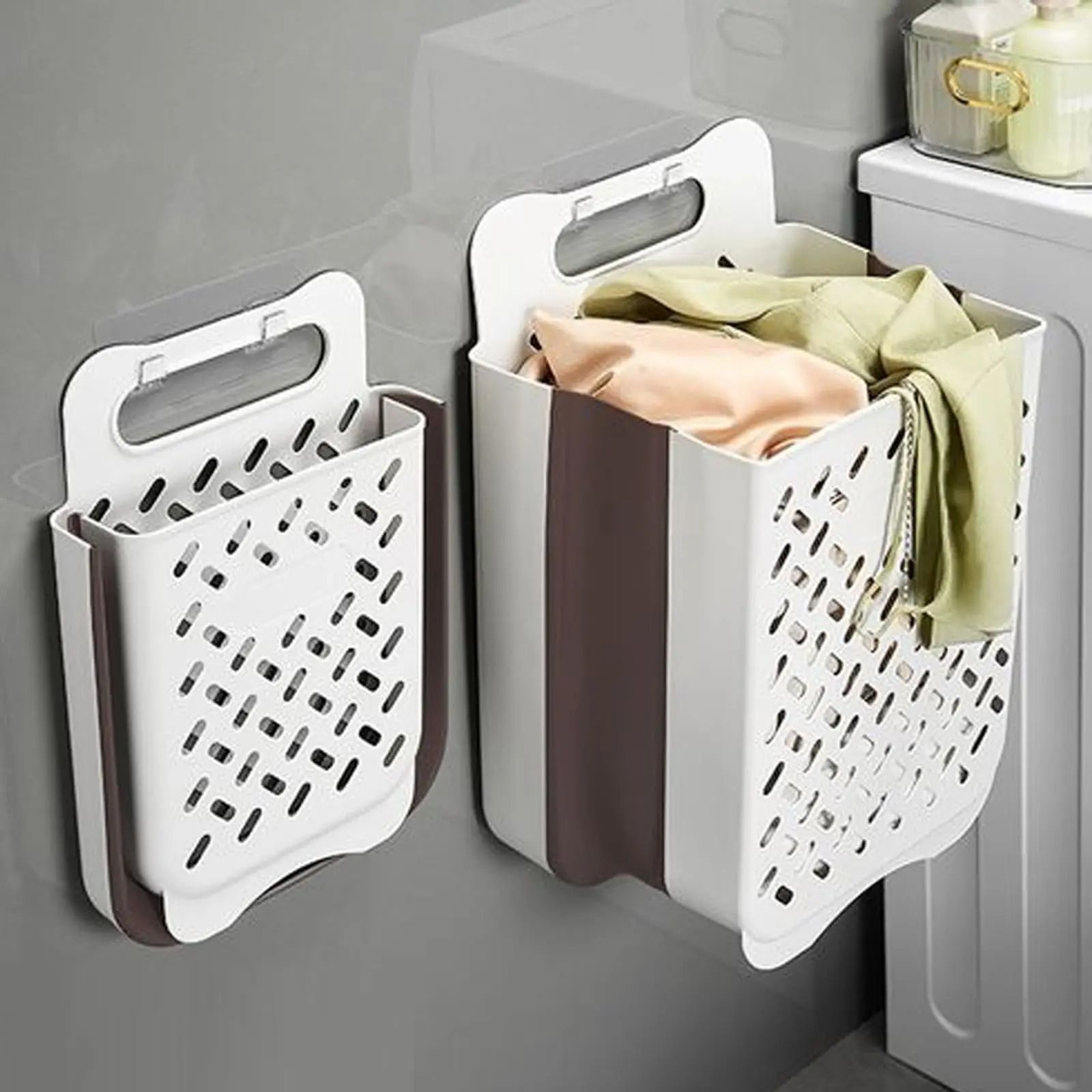 Large Folding Laundry Hamper Wall Hanging Fabric Storage Basket gray Large