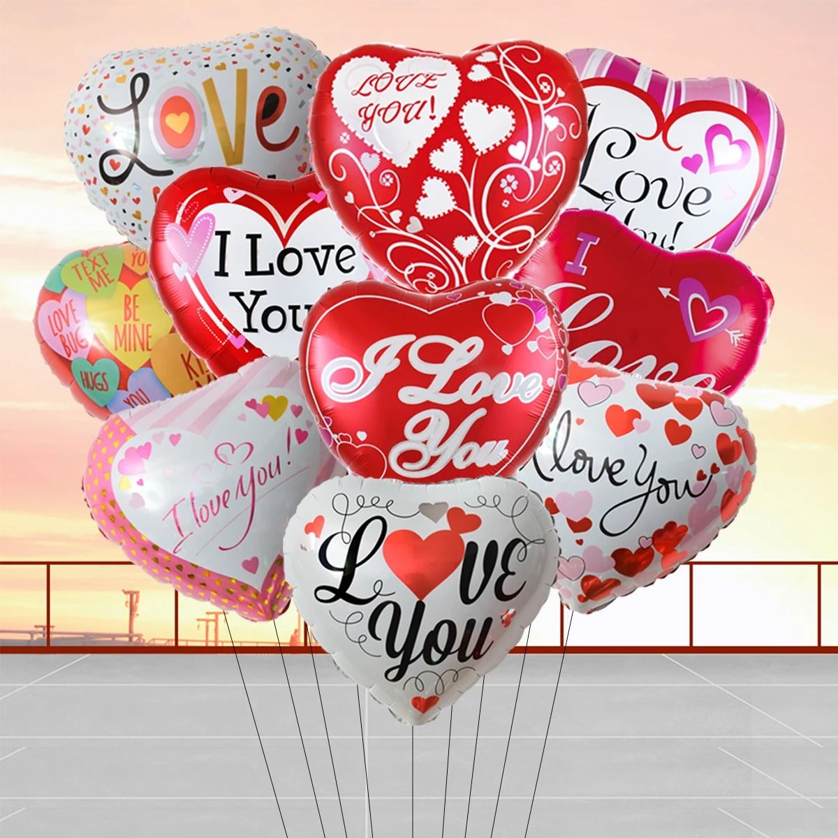 "I LOVE YOU" Heart Foil Balloons 10 Pcs Premium Romantic Decor mix Heart