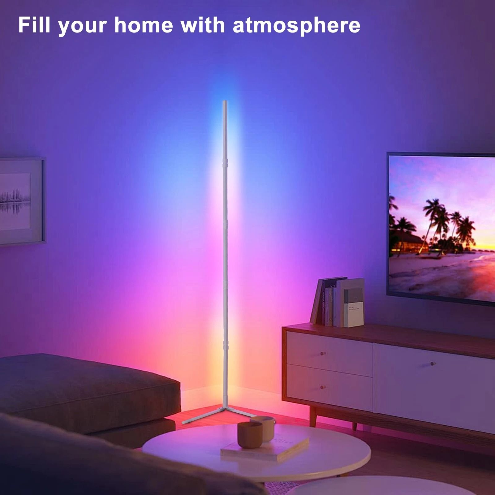 Tuya RGB Smart Floor Lamp Modern Corner LED Stand Lighting For Home & Festival l shaped White Remote 180 Cm 70 In
