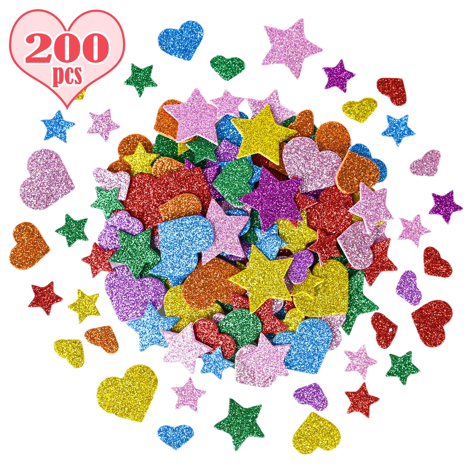 Pieces Colorful Glitter Foam Stickers Self Adhesive Stars & Mini Heart Shapes, Perfect For Kids' Arts And Crafts Pieces Colorful Glitter Foam Stickers Self Adhesive Stars & Mini Heart Shapes, Perfect For Kids' Arts And Crafts