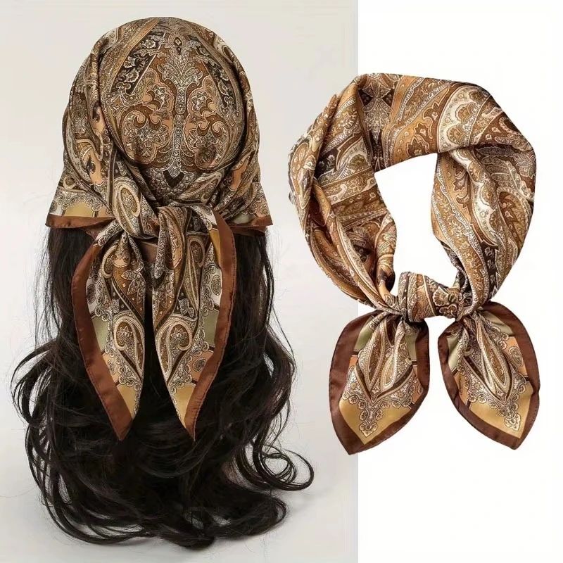 2025 Luxury Silk Feel Square Scarf For Women 27.6in Fashion Headband, Neck & Hair Bandana Wrap jnc503 01