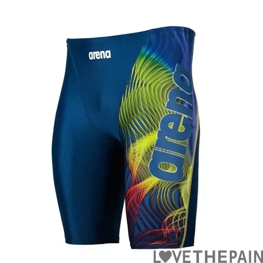 Men's Professional Swim Jammer Trunks Quick Dry Lycra UV Protection Beach And Gym Swim Shorts aurora Wave Spectrum xxs