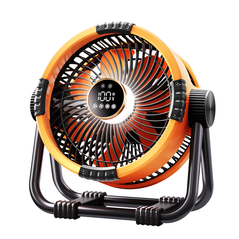 Rechargeable Camping Fan, Wireless Air Circulator With Tent Hook & Light orange