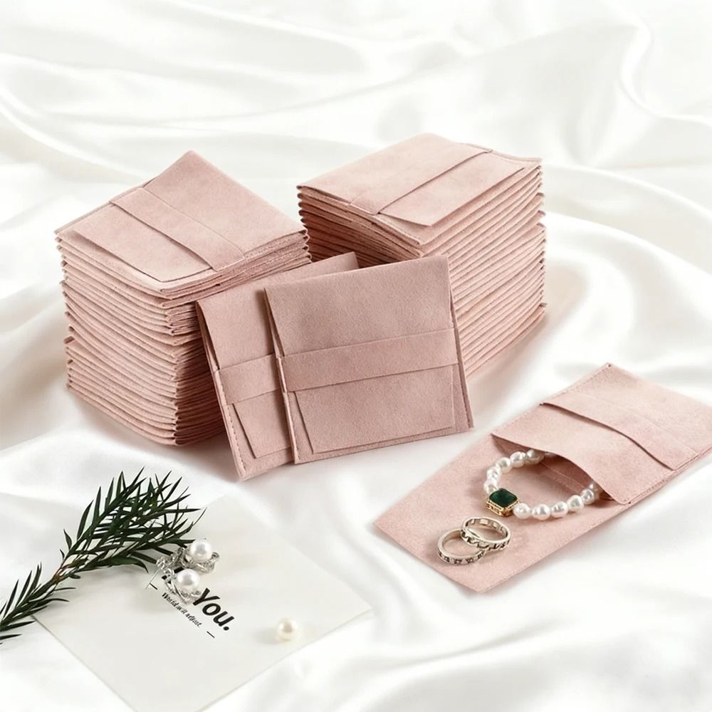 Microfiber Suede Jewelry Pouches 5 Pcs Premium Envelope Flap Bags dark Green 3.1 X 3.1 In