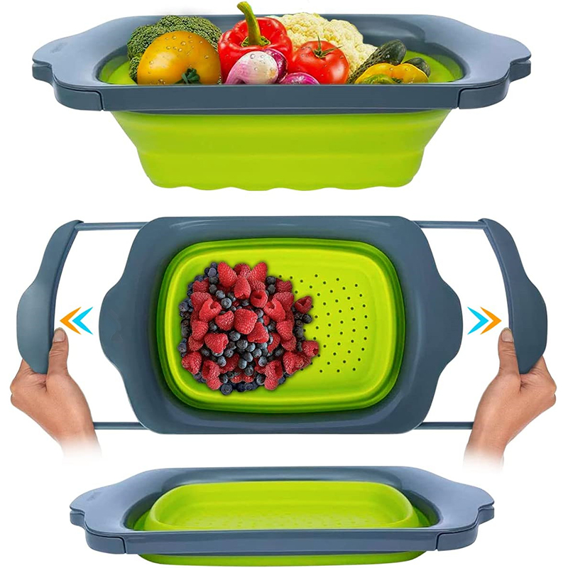 Premium Collapsible Colander With Extendable Handles For Fruits & Vegetables red