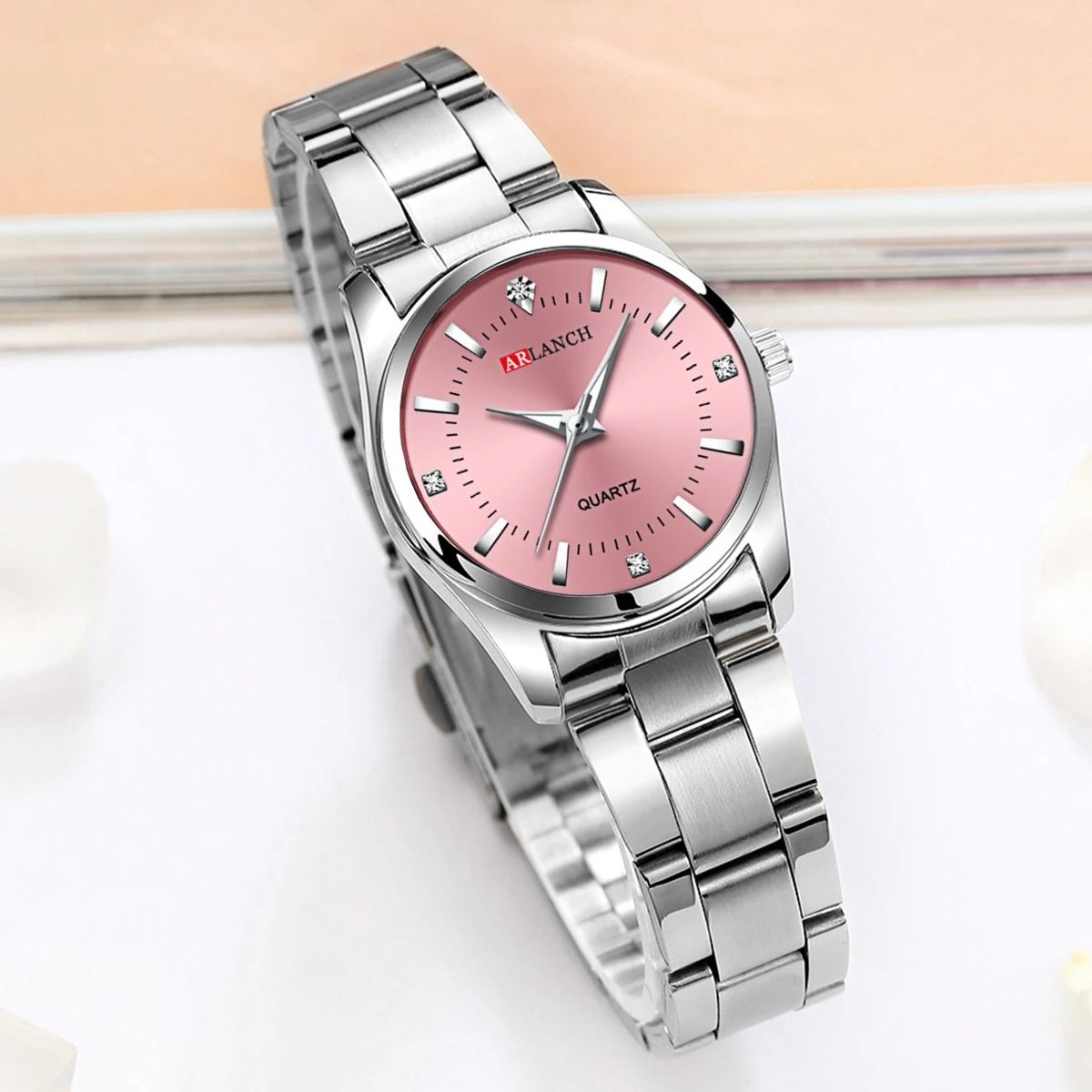 Rhinestone Minimalist Watch Fashionable Stainless Steel Pink Dial Timepiece For Outdoor And Travel black