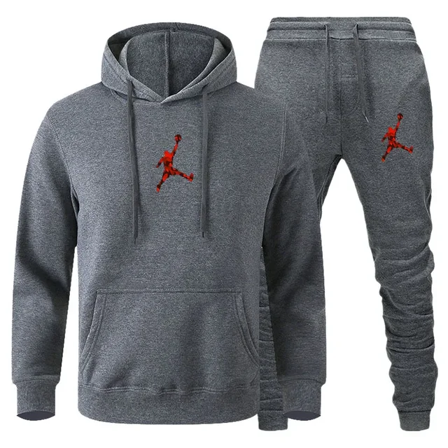 Fashionable Autumn Winter Men's Jogging Fitness Set: Long Sleeve Sweatshirt & Casual Pants Set red s