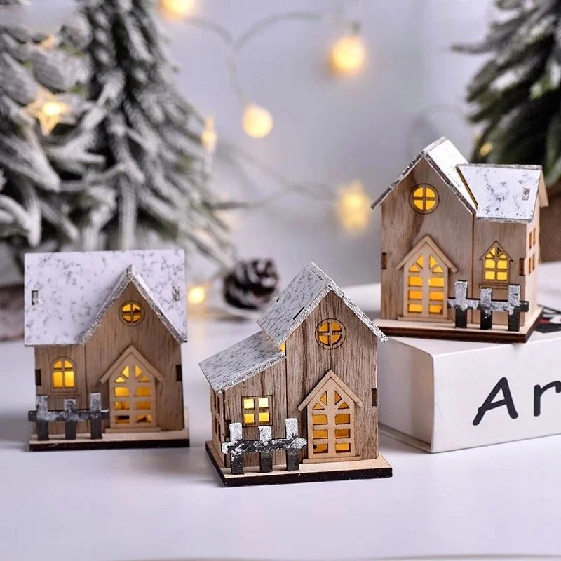 LED Wooden Christmas House Decoration Luminous Cabin Ornament For Tree & Tabletop b