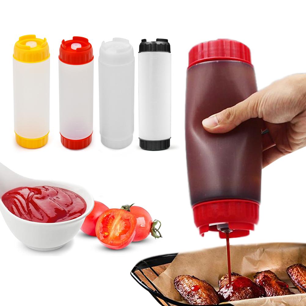 Dual Head Kitchen Squeeze Bottle, Leakproof Upside Down Sauce Dispenser For Jam And Tomato Sauce white