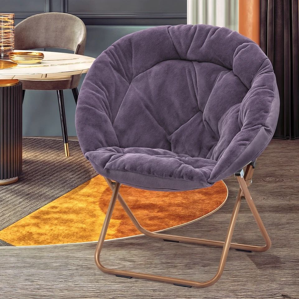 Folding Saucer Chair With Faux Fur Padded Seat & Metal Frame Folding Saucer Chair With Faux Fur Padded Seat & Metal Frame