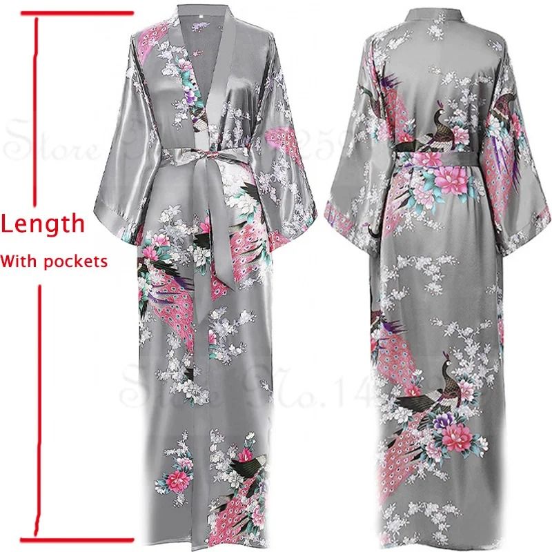 Luxurious Long Satin Kimono Robe Professional Bride & Bridesmaid Dressing Gown With Pockets light Blue B 2xl