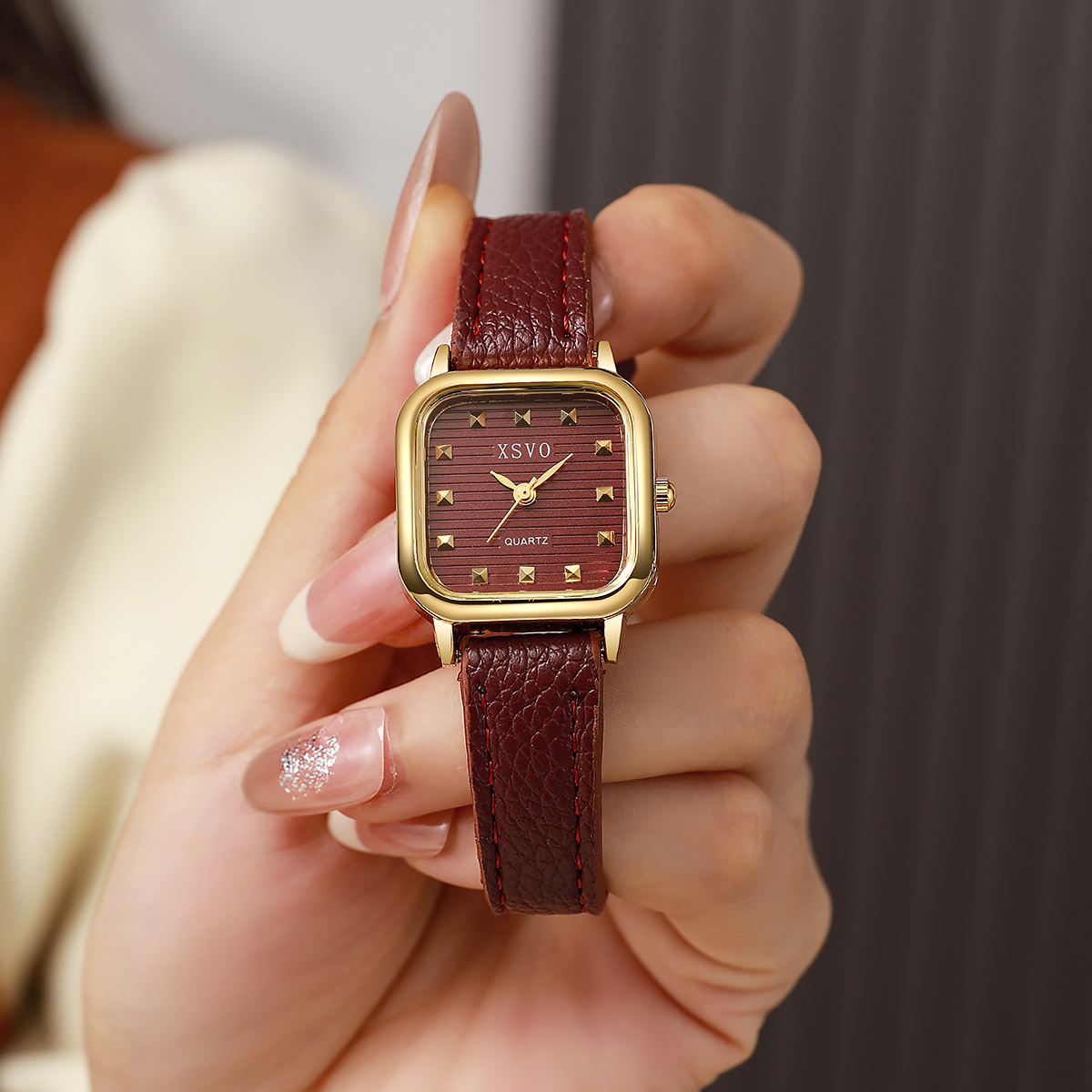 Fashion Ladies Quartz Watch With Square Dial And Leather Strap Perfect For Christmas & Halloween Gifts black