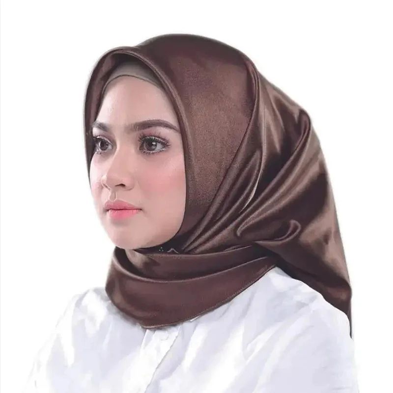35.4in Elegant Satin Silk Square Hijab Scarf Solid Color Muslim Headscarf & Turban Wrap yw102 18