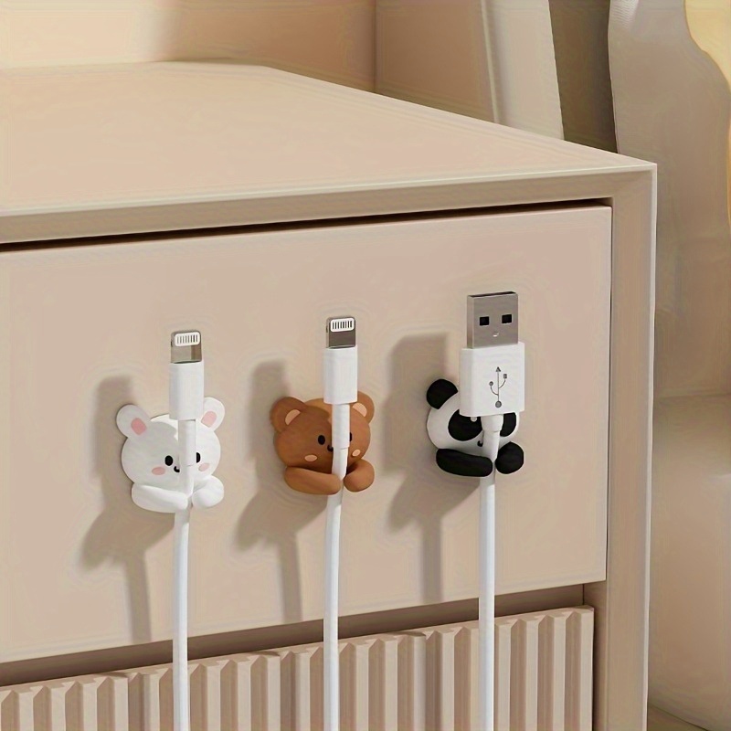 Cute Desktop Cable Organizer With Hooks And Clips For Mouse And Earphone Wires Nail Free Cord Holder For Desk Storage brown