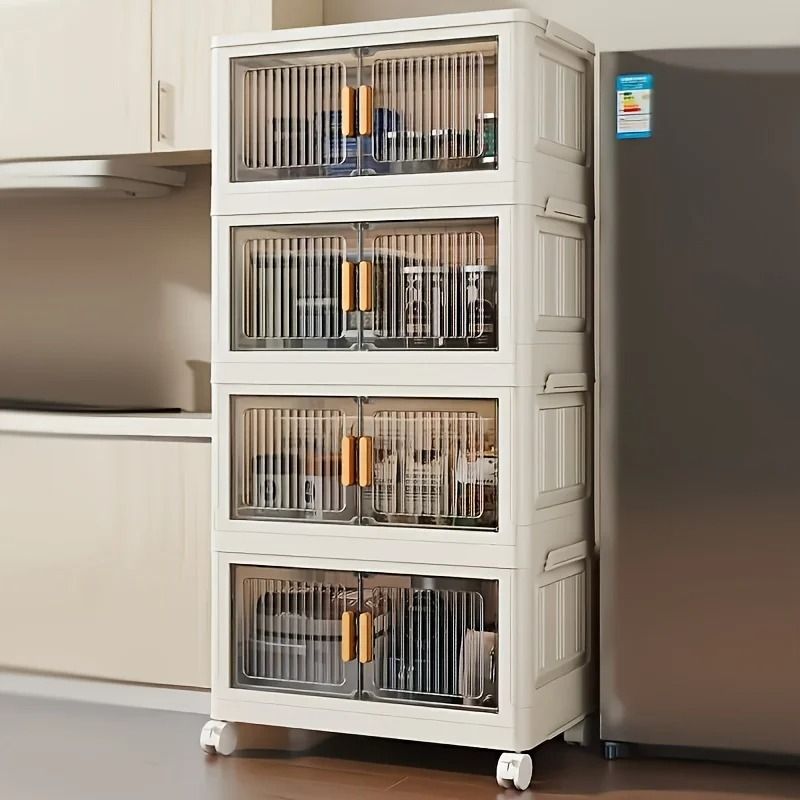Stackable Plastic Storage Cabinet With Doors And Wheels 4 Floors