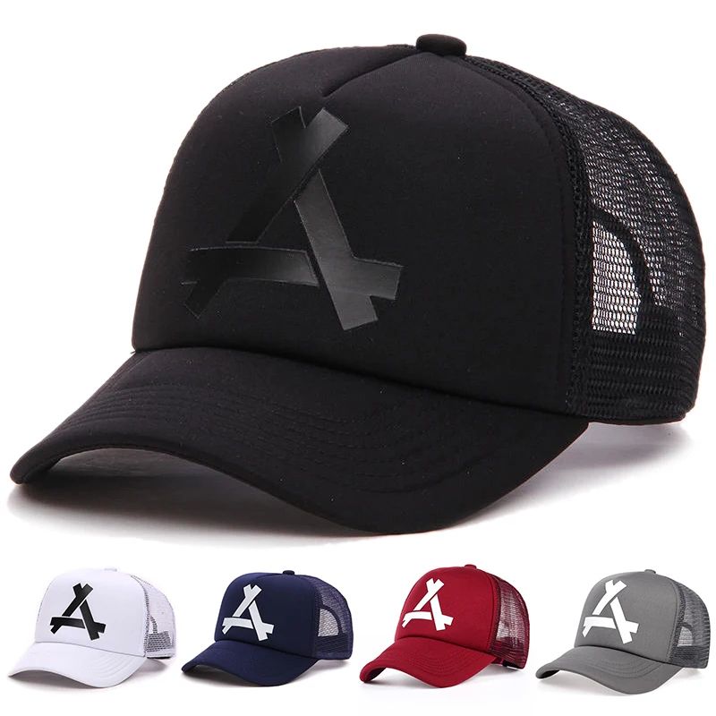 Unisex A Letter Mesh Trucker Baseball Cap black